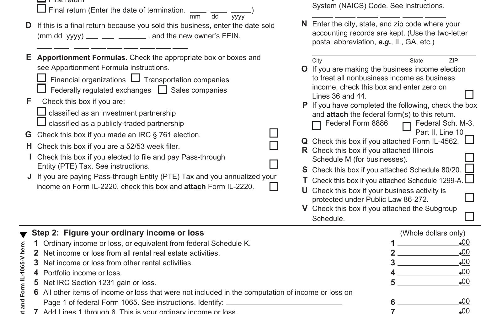 2025 Form IL-1065, Partnership Replacement Tax Return, page 1, showing the line used to make the Illinois PTET election: Check this box if you elected to file and pay Pass-through.
