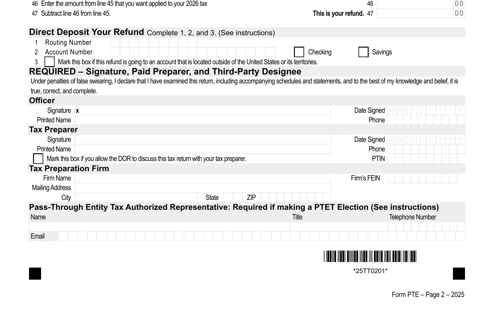 2025 Montana Form PTE, Pass-Through Entity Tax Return, page 2, showing the line used to make the Montana PTET election: Required if making a PTET Election.
