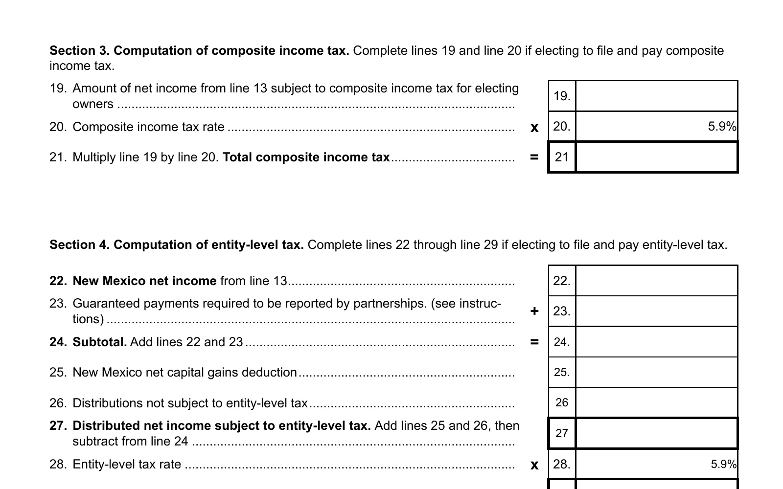 2025 Form PTE, New Mexico Pass-Through Entities Tax Return, page 2, showing the line used to make the New Mexico PTET election: if electing to file and pay entity-level tax.